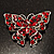 Hot Red Crystal Filigree Butterfly Brooch (Silver Tone) - view 2