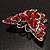 Hot Red Crystal Filigree Butterfly Brooch (Silver Tone) - view 6