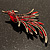 Burgundy Red Exotic Crystal Fire-Bird Brooch (Bronze Tone) - view 5