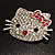 Cute Dazzling Kitten With Pink Bow Brooch (Silver Tone) - view 6