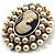 Simulated Pearl Crystal Cameo Brooch (Silver Tone) - view 2
