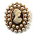 Simulated Pearl Crystal Cameo Brooch (Gold Tone)
