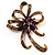 Purple Crystal Bow Corsage Brooch (Antique Gold Tone) - view 2