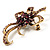 Purple Crystal Bow Corsage Brooch (Antique Gold Tone) - view 7