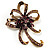Purple Crystal Bow Corsage Brooch (Antique Gold Tone) - view 9