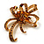 Amber Coloured Crystal Bow Corsage Brooch (Gold Tone) - view 2