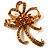 Amber Coloured Crystal Bow Corsage Brooch (Gold Tone) - view 3