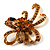 Amber Coloured Crystal Bow Corsage Brooch (Gold Tone) - view 4