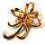 Amber Coloured Crystal Bow Corsage Brooch (Gold Tone) - view 7