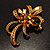 Amber Coloured Crystal Bow Corsage Brooch (Gold Tone) - view 8