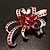 Hot Red Crystal Bow Corsage Brooch (Silver Tone) - view 8
