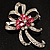 Pink Crystal Bow Corsage Brooch (Silver Tone) - view 2