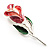 Romantic Enamel Rose Brooch (Pink & Green, Silver Tone) - view 3