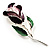 Romantic Enamel Rose Brooch (Violet & Green, Silver Tone) - view 4