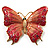 Oversized Gold Pink Enamel Butterfly Brooch