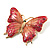Oversized Gold Pink Enamel Butterfly Brooch - view 7