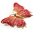 Oversized Gold Pink Enamel Butterfly Brooch - view 3