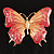 Oversized Gold Pink Enamel Butterfly Brooch - view 2