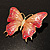 Oversized Gold Pink Enamel Butterfly Brooch - view 4