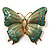 Oversized Gold Turquoise Enamel Butterfly Brooch