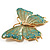 Oversized Gold Turquoise Enamel Butterfly Brooch - view 4