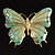 Oversized Gold Turquoise Enamel Butterfly Brooch - view 2