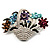 Fancy Enamel Multicoloured Flower Basket Brooch (Silver Tone) - view 4