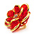 Small Pale Red Acrylic Floral Brooch (Gold Tone) - view 5