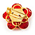 Small Pale Red Acrylic Floral Brooch (Gold Tone) - view 6