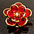 Small Pale Red Acrylic Floral Brooch (Gold Tone)