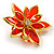 Small Red Acrylic Floral Brooch (Gold Tone) - view 3