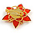 Small Red Acrylic Floral Brooch (Gold Tone) - view 4