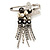 Stylish Butterfly, Crystal & Simulated Pearl Charm Pin Brooch (Silver Tone) - view 2