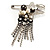 Stylish Butterfly, Crystal & Simulated Pearl Charm Pin Brooch (Silver Tone) - view 10