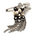Stylish Butterfly, Crystal & Simulated Pearl Charm Pin Brooch (Silver Tone) - view 8