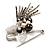 Stylish Butterfly, Crystal & Simulated Pearl Charm Pin Brooch (Silver Tone) - view 9