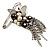 Stylish Butterfly, Crystal & Simulated Pearl Charm Pin Brooch (Silver Tone) - view 3