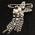 Stylish Butterfly, Crystal & Simulated Pearl Charm Pin Brooch (Silver Tone) - view 1