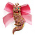 Swarovski Crystal Magnificent Queen Cat Brooch/ Pendant (Gold & Iridescent Pink)