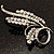 Silver Tone Twirl Diamante Leaf Brooch - view 8