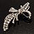 Asymmetrical Crystal Bow Brooch (Silver & Clear) - view 2