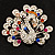 Multicoloured Crystal Peacock Open Tail Brooch (Silver Tone) - view 4