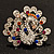 Multicoloured Crystal Peacock Open Tail Brooch (Silver Tone) - view 2
