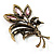Vintage Orchid Crystal Floral Brooch (Bronze Tone) - view 5