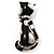Black Enamel Sitting Cat (Silver Tone)