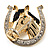 Horse Head & Horse Shoe Crystal Brooch (Gold & Silver Tone)