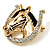 Horse Head & Horse Shoe Crystal Brooch (Gold & Silver Tone) - view 3