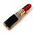 Red Enamel Crystal Lipstick Brooch (Gold Tone) - view 3