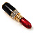 Red Enamel Crystal Lipstick Brooch (Gold Tone) - view 4