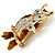 Two Sitting Diamante Owls Brooch (Gold Tone) - view 4